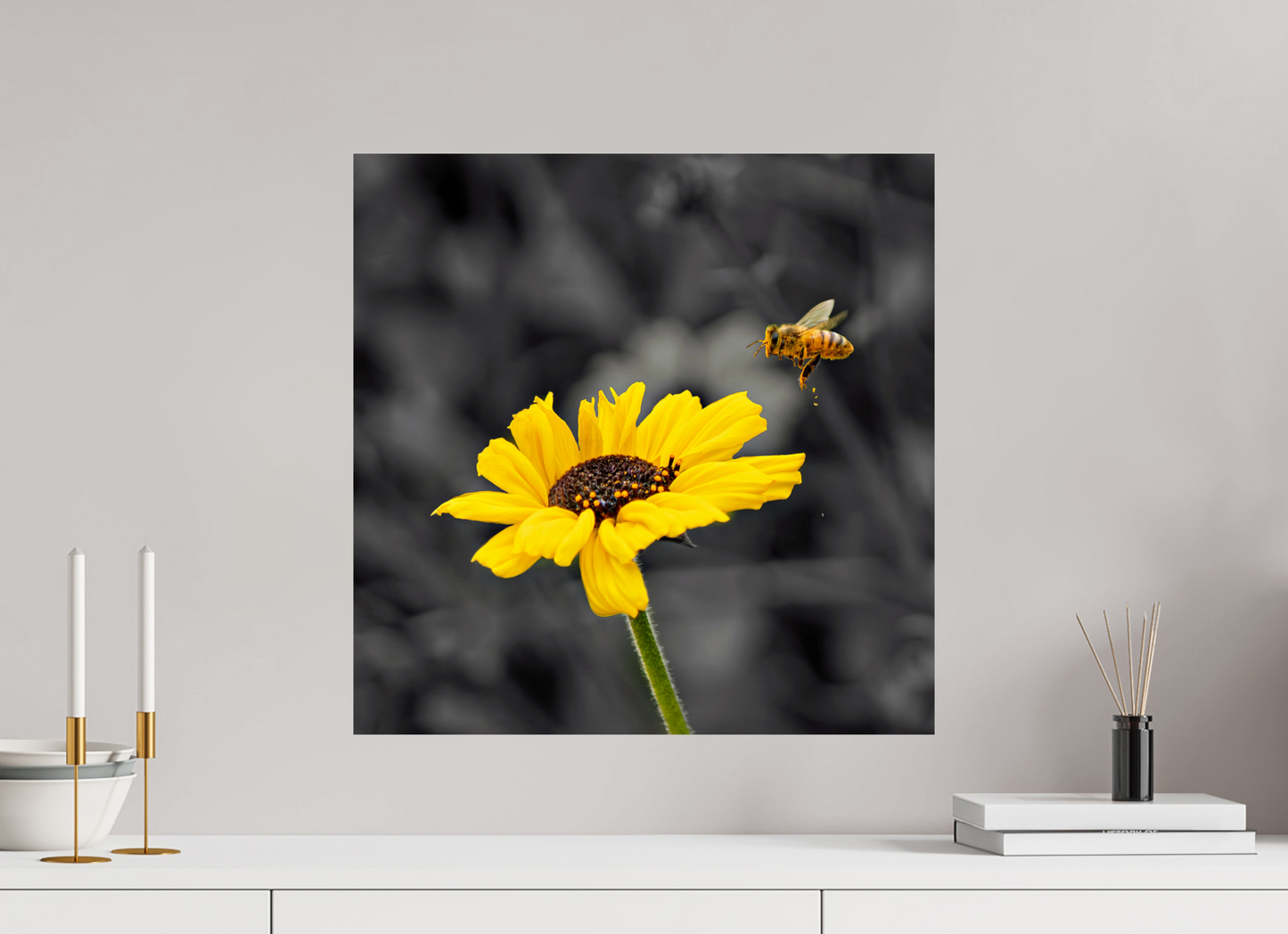 Bee Flying to Sunflower | Fine Art Nature Photography Print